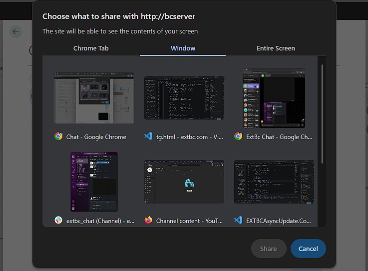 Capturing a screenshot of a specific browser window to share in chat