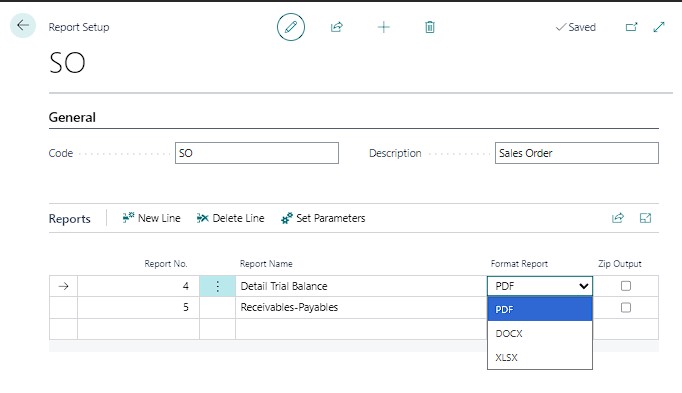 Report setup for automatically attaching generated reports to messages