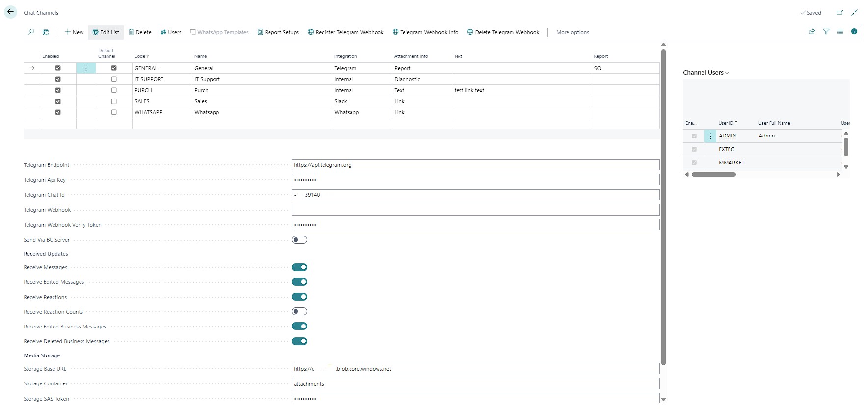 Chat Channels setup: configure integrations, webhooks and received updates